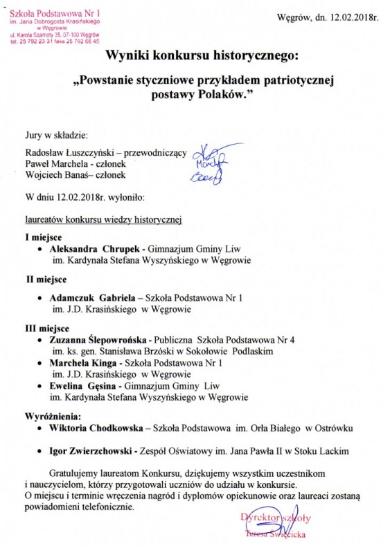 Protokół Z Konkursu Plastycznego Wzór Protokół konkursu powstanie styczniowe – Szkoła Podstawowa Nr 1 im
