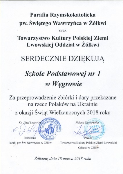 podziękowanie z Żółkwii